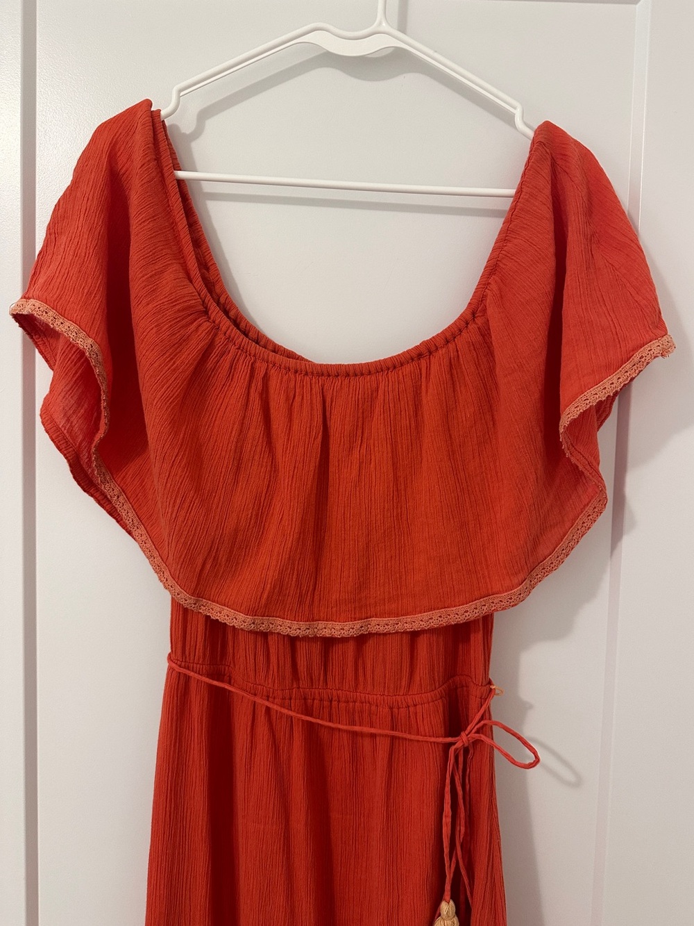 Billabong Red-Orange Off-Shoulder Midi Dress Boho Size Small Women’s - Picture 2 of 13